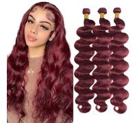 Creuost 28 28 28 Inch Body Wave Bundles Human Hair Extensions pelo natural pelucas mujer pelo natural humano Brazilian Virgin Hair Weave Double Weft #99j Burgundy 3 Bundles Total 300g