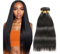 Creuost 28 28 28 Pulgada 1B Natural Black Cabello humano Bundles Double Weft Straight Extensions With Minimal Tangle Unprocessed Brazilian Virgin Remy Hair Extension Soft and Silky For Women