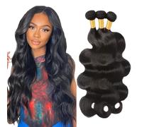 Creuost 28 30 32 Inch Body Wave Human Hair Bundles Natural Black Perruca Auténtica Extensions Double Weft Unprocessed Brazilain Remy Hair Weave Extension With Minimal Tangle 3 Bundles Total 300g