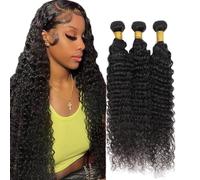 Creuost 28 30 32 Inch Bundles Human Hair Extension Deep Wave Bundles Unprocessed Brazilian Virgin Hair #1b Natural Black Minimal detachment For Women 3 Bundles Total 300g