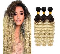 Creuost 28 30 32 Inch Deep Wave Bundles Human Hair Extensions pelo natural pelucas mujer pelo natural humano Brazilian Virgin Hair Weave Double Weft 1b/4/613 Ombre Blonde 3 Bundles Total 300g