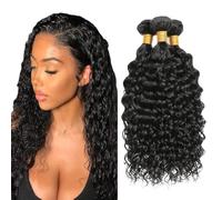 Creuost 28 30 32 Inch Kinky Curly Human Hair Bundles 1B Natural Black Pelucas Mujer Pelo Natural Extensions Double Weft Unprocessed Brazilain Hair Weave Extension With Minimal Tangle 3 Bundles 300g