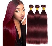 Creuost 28 30 32 Inch Straight Human Hair Bundles #99j Burgundy Red Perrucas para mujer Extensions Double Weft Unprocessed Brazilain Remy Hair Weave Extension With Minimal Tangle 3 Bundles Total 300g