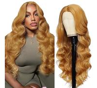 Creuost 28 Inch 4x4 Swiss Lace Frontal Human Hair Wig Suiza encaje peluca de pelo real Sra Body Wave 150% Density #27 Honey Blonde Brazilian Virgin Hair Pre Plucked Baby Hair Minimal Tangle