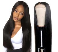 Creuost 28 Inch Echthaar Perücke Straight 4X1 Swiss Spitze Lace Frontal Human Hair Wig Perrucas Para Mujer Unprocessed Brazilian Virgin Hair Pre Plucked With Natural Hairline 1B Natural Black