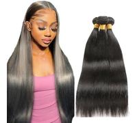 Creuost 30 30 30 Inch 1B Natural Black Cabello humano Bundles Double Weft Straight Extensions With Minimal Tangle Unprocessed Brazilian Virgin Remy Hair Extension Soft and Silky For Women