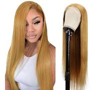 Creuost 32 Inch 4x1 Swiss Lace Frontal Human Hair Wig Suiza encaje peluca de pelo real Sra Straight 150% Density #27 Honey Blonde Brazilian Virgin Hair Pre Plucked Baby Hair Minimal Tangle