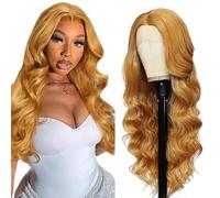 Creuost 32 Inch 4x4 Swiss Lace Frontal Human Hair Wig Suiza encaje peluca de pelo real Sra Body Wave 150% Density #27 Honey Blonde Brazilian Virgin Hair Pre Plucked Baby Hair Minimal Tangle
