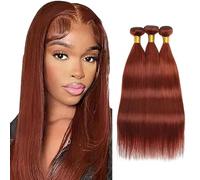 Creuost 32 pulgadas, extensiones de cabello humano, extensiones de cabello humano para mujer, sin procesar, brasileño, tejido virgen brasileño, #33, marrón rojo, 3 paquetes, total 300 g