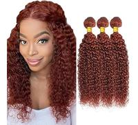 Creuost 32 pulgadas rizado extensiones de cabello humano extensiones de cabello humano para mujer peluca para mujer sin procesar brasileño virgen tejido #33 marrón rojo 3 paquetes total 300 g