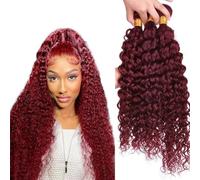 Creuost 34 34 34 Inch Water Wave Human Hair Bundles #99j Burgundy Red Pelucas Mujer Pelo Natural Extensions Double Weft Unprocessed Brazilain Hair Weave Extension With Minimal Tangle 3 Bundles 300g
