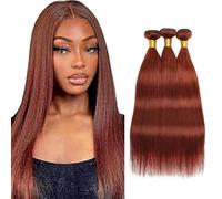 Creuost 34 34 34 pulgadas, extensiones de cabello humano, extensiones de cabello humano para mujer, peluca para mujer, sin procesar, tejido virgen brasileño, #33, marrón rojo, 3 paquetes, total 300 g