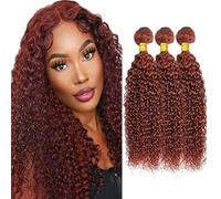 Creuost 34 34 34 pulgadas, extensiones de cabello humano rizado, extensiones de cabello humano para mujer, sin procesar, brasileño, tejido virgen brasileño, #33, marrón rojizo, 3 paquetes, total 300 g