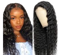Creuost 4x1 HD Lace Frontal Human Hair Wig Deep Wave 150% Density 1b Natural Black Brazilian Virgin Hair Pre Plucked Baby Hair No Tangle No Smell 20 Inch