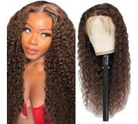 Creuost 4x4 Transparent Lace Frontal Human Hair Wig Water Wave 150% Density Brazilian Virgin Hair #4 Chocolate Brown No Shedding No Smell For Women 32 Inch