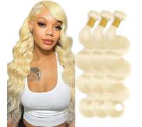 Creuost #613 Color Human Hair Extension Unprocessed Brazilian Light Blonde Body Wave Bundles Double Weft Cabello humano Extensions With Minimal Shedding Silky and Soft 12 14 16 pulgada