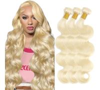 Creuost #613 Color Human Hair Extension Unprocessed Brazilian Light Blonde Body Wave Bundles Double Weft Cabello humano Extensions With Minimal Shedding Silky and Soft 18 20 22 Inch
