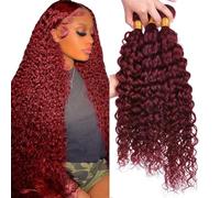 Creuost #99J Burgundy Cabello humano Bundles Double Weft Water Wave Extensions With Minimal Tangle Unprocessed Brazilian Virgin Remy Hair Extension Soft and Silky For Women 14 14 14 Pulgada