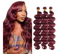 Creuost Body Wave Bundles Human Hair Extensions pelo natural pelucas mujer pelo natural humano Brazilian Virgin Hair Weave Double Weft #99j Burgundy 3 Bundles Total 300g 14 16 18 Inch
