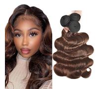 Creuost Body Wave Bundles Humano Hair Extensiones de Cabello Humano Brasil Pelo Humano sin procesar Cabello Virgen Brasileño Weave P4/30 Highlight Brown 3 paquetes Total 150 g para mujeres 20 22 24