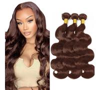 Creuost Body Wave Bundles Humano Hair Extensiones de Cabello Humano Brasil sin procesar Brasil Virgin Hair Weave #4 Chocolate Brown 3 paquetes total 150 g para mujeres 12 14 16 pulgadas