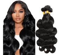 Creuost Body Wave Bundles Humano Hair Extensiones de Cabello Humano Brasil sin procesar Cabello Virgin Weave 1B Natural Black 3 paquetes total 150 g para mujeres 12 14 16 pulgadas