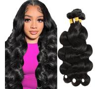 Creuost Body Wave Bundles Humano Hair Extensiones de Cabello Humano Brasil sin procesar Cabello Virgin Weave 1B Natural Black 3 paquetes total 150 g para mujeres 40 cm