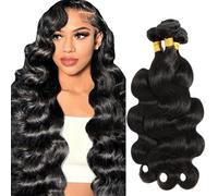 Creuost Body Wave Bundles Humano Hair Extensiones de Cabello Humano Brasil sin procesar Cabello Virgin Weave 1B Natural Black 3 paquetes Total 150 g para mujeres de 45 a 50 cm