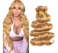 Creuost Body Wave Bundles Humano Hair Extensiones de Cabello Humano Mujer Peluca Mujer Sin Procesar Brasileño Cabello Virgen Weave #27 Honey Blonde 3 Paquetes Total 300 g 300 g 40 Pulgadas
