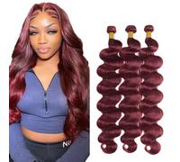 Creuost Body Wave Bundles Humano Hair Extensiones de Cabello Humano Mujer Peluca Mujer Sin Procesar Brasileño Cabello Virgen Weave #99J Borgoña Rojo 3 paquetes Total 300 g 40 Pulgadas