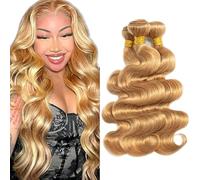 Creuost Body Wave Bundles Humano Hair Extensiones de Cabello Humano Mujer Peluca Mujer Sin Procesar Brasileño Cabello Virgen Weave #27 Honey Blonde 3 paquetes Total 300 g 22 pulgadas