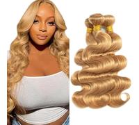 Creuost Body Wave Bundles Humano Hair Extensiones de Cabello Humano Mujer Peluca Mujer Sin Procesar Brasileño Cabello Virgen Weave #27 Honey Blonde 3 paquetes Total 300 g 61 60 cm