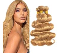 Creuost Body Wave Bundles Humano Hair Extensiones de Cabello Humano Mujer Peluca Mujer Sin Procesar Brasileño Cabello Virgen Weave #27 Honey Blonde 3 paquetes Total 300 g 20 pulgadas