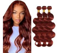 Creuost Bundles Human Hair Extension Body Wave Bundles 100% Unprocessed Brazilian Virgin Hair #33 Reddish Brown No Tangles No Smell For Women 3 Bundles Total 300g 14 16 18 Inch