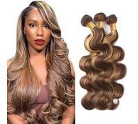 Creuost Bundles Human Hair Extension Body Wave Bundles Unprocessed Brazilian Virgin Hair p4/27 Highlight Brown Minimal detachment For Women 3 Bundles Total 300g 18 20 22 Inch