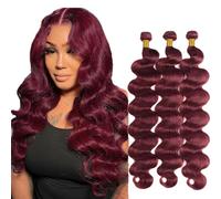 Creuost Bundles Human Hair Extension Body Wave cabello humano Bundles Unprocessed Brazilian Virgin Hair #99j Burgundy Minimal detachment For Women 3 Bundles Total 150g 26 28 30 Inch