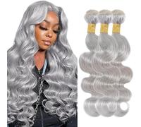 Creuost Bundles Human Hair Extension Body Wave cabello humano Bundles Unprocessed Brazilian Virgin Hair Grey Minimal detachment For Women 3 Bundles Total 150g 28 30 32 Inch