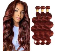 Creuost Bundles Human Hair Extension Body Wave cabello humano Bundles Unprocessed Brazilian Virgin Hair #33 Reddish Brown Minimal detachment For Women 3 Bundles Total 150g 30 32 34 Inch