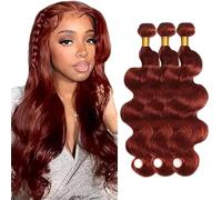 Creuost Bundles Human Hair Extension Body Wave cabello humano Bundles Unprocessed Brazilian Virgin Hair #33 Reddish Brown Minimal detachment For Women 3 Bundles Total 150g 14 16 18 Inch