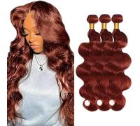 Creuost Bundles Human Hair Extension Body Wave cabello humano Bundles Unprocessed Brazilian Virgin Hair #33 Reddish Brown Minimal detachment For Women 3 Bundles Total 150g 22 24 26 Inch