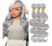 Creuost Bundles Human Hair Extension Body Wave cabello humano Bundles Unprocessed Brazilian Virgin Hair Grey Minimal detachment For Women 3 Bundles Total 150g 20 22 24 Inch