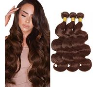 Creuost Bundles Human Hair Extension Body Wave cabello humano Bundles Unprocessed Brazilian Virgin Hair #4 Chocolate Brown Minimal detachment For Women 3 Bundles Total 150g 24 26 28 Inch