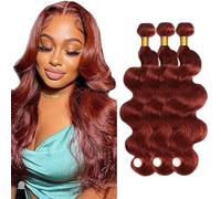 Creuost Bundles Human Hair Extension Body Wave cabello humano Bundles Unprocessed Brazilian Virgin Hair #33 Reddish Brown Minimal detachment For Women 3 Bundles Total 150g 28 30 32 Inch