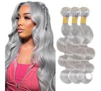 Creuost Bundles Human Hair Extension Body Wave cabello humano Bundles Unprocessed Brazilian Virgin Hair Grey Minimal detachment For Women 3 Bundles Total 150g 18 20 22 Inch