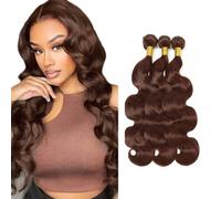 Creuost Bundles Human Hair Extension Body Wave cabello humano Bundles Unprocessed Brazilian Virgin Hair #4 Chocolate Brown Minimal detachment For Women 3 Bundles Total 150g 12 14 16 Inch