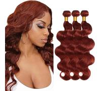 Creuost Bundles Human Hair Extension Body Wave cabello humano Bundles Unprocessed Brazilian Virgin Hair #33 Reddish Brown Minimal detachment For Women 3 Bundles Total 150g 12 14 16 Inch