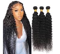 Creuost Bundles Human Hair Extension Deep Wave Bundles Unprocessed Brazilian Virgin Hair #1b Natural Black Minimal detachment For Women 3 Bundles Total 300g 20 22 24 Inch