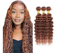 Creuost Bundles Human Hair Extension Deep Wave cabello humano Bundles Unprocessed Brazilian Virgin Hair #30 Light Brown Minimal detachment For Women 3 Bundles Total 150g 16 18 20 Inch