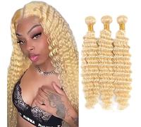 Creuost Bundles Human Hair Extension Deep Wave cabello humano Bundles Unprocessed Brazilian Virgin Hair #613 Light Blonde Minimal detachment For Women 3 Bundles Total 150g 20 22 24 Inch