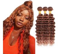 Creuost Bundles Human Hair Extension Deep Wave cabello humano Bundles Unprocessed Brazilian Virgin Hair #30 Light Brown Minimal detachment For Women 3 Bundles Total 150g 26 28 30 Inch